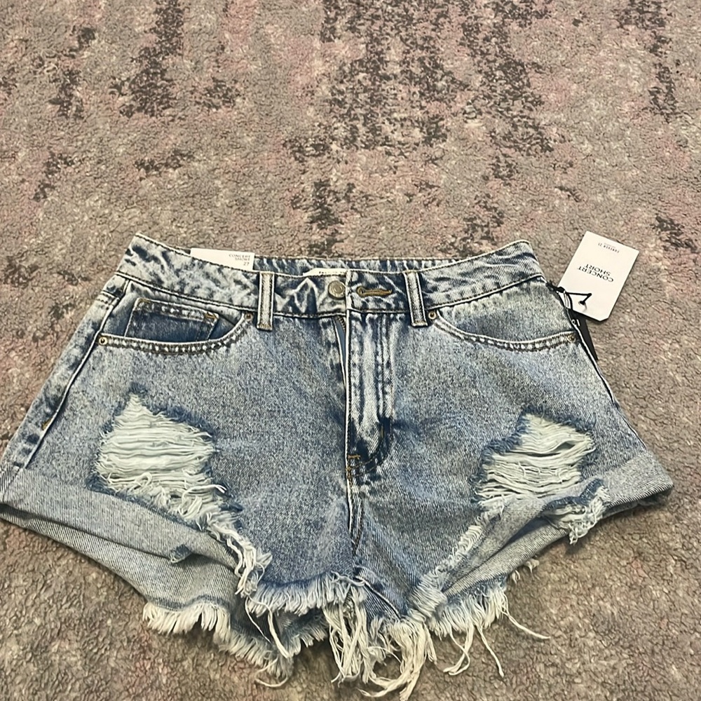 Distressed denim shorts